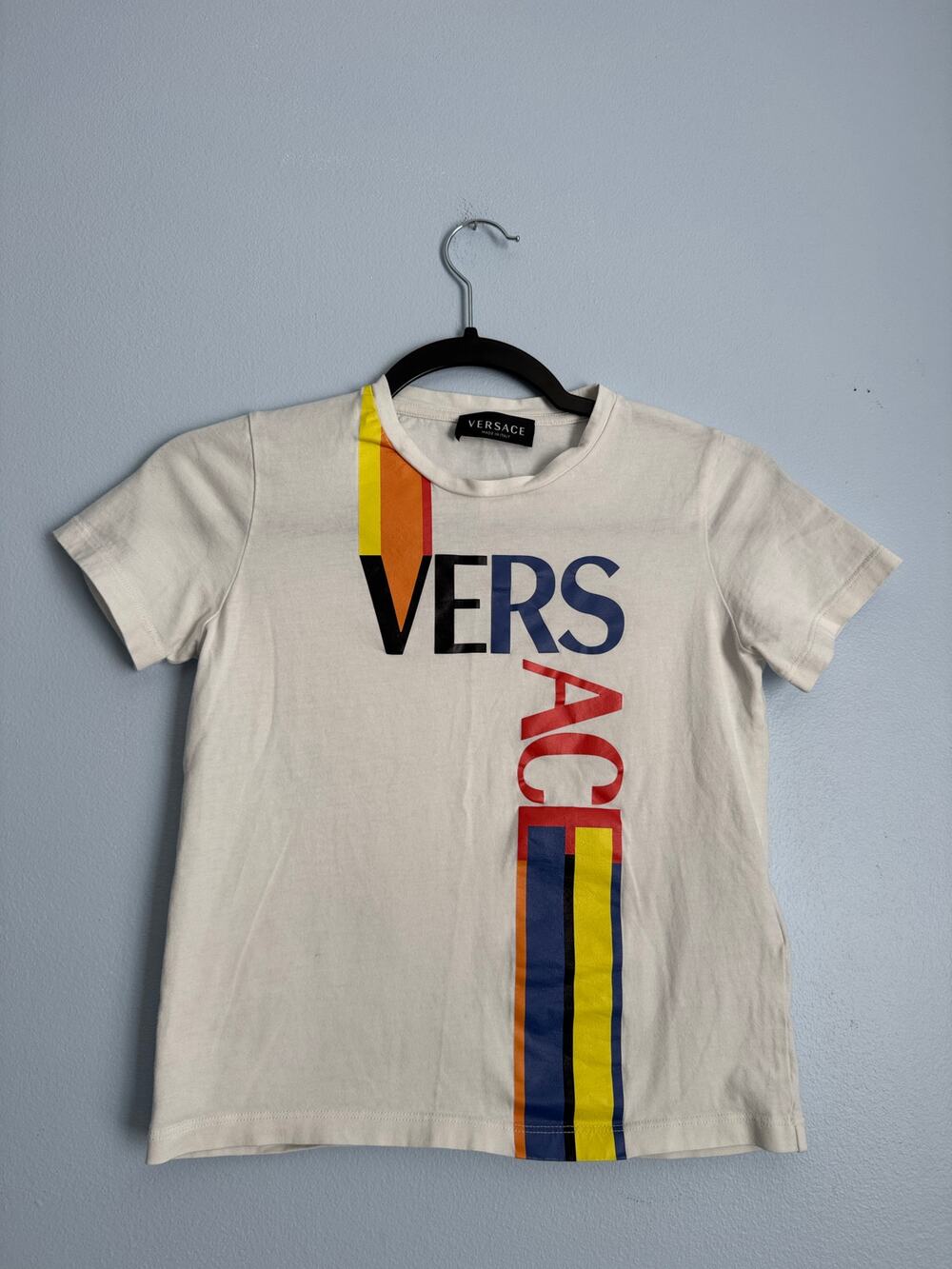 Versace Kids Multi-Color Logo Graphic Tee T-Shirt Size 8A Made in Italy\]